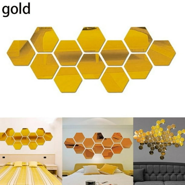 12Pcs Acrylic Hexagon 3D Art Mirror Wall Sticker Home DIY