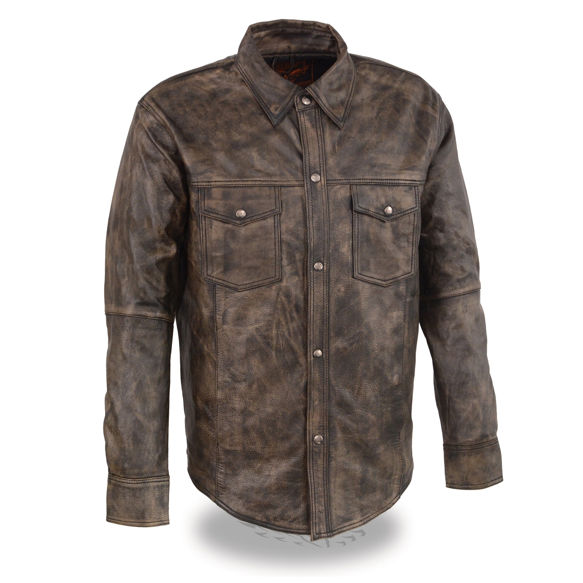 Men's Distressed Brown Lightweight Leather Snap Front Shirt Walmart