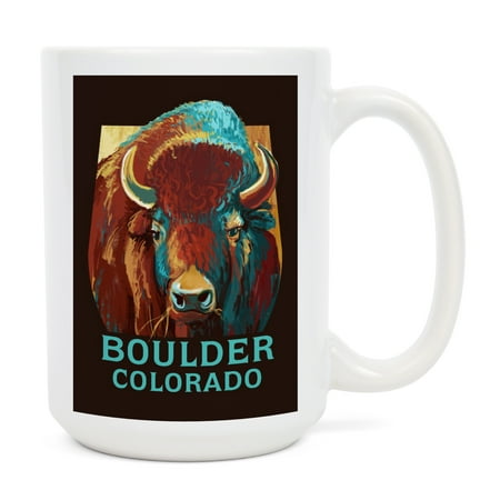 

15 fl oz Ceramic Mug Boulder Colorado Vivid Bison Contour Dishwasher & Microwave Safe
