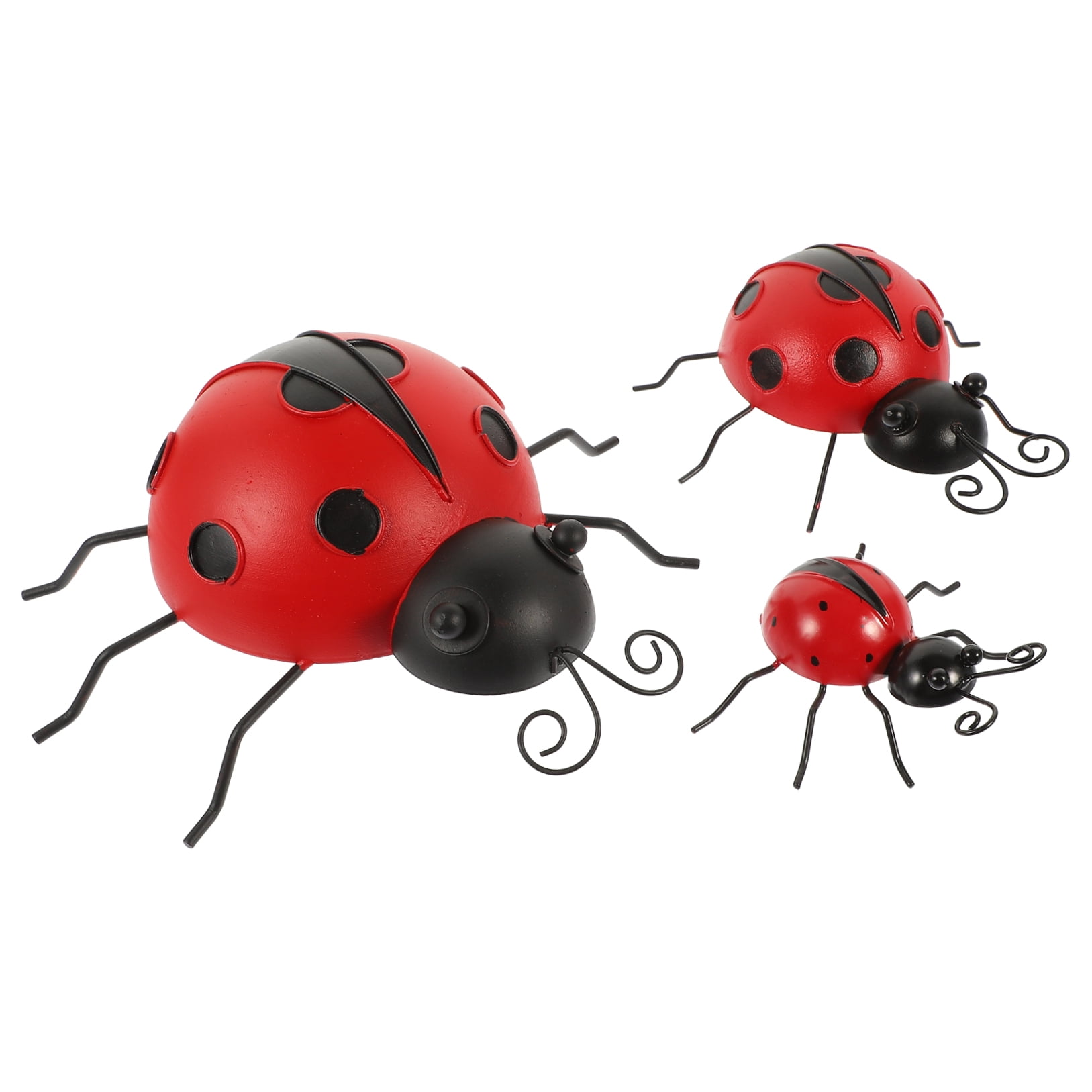 NUOLUX 3Pcs Simulation Red Ladybug Decor Iron Art for Garden and Terrace