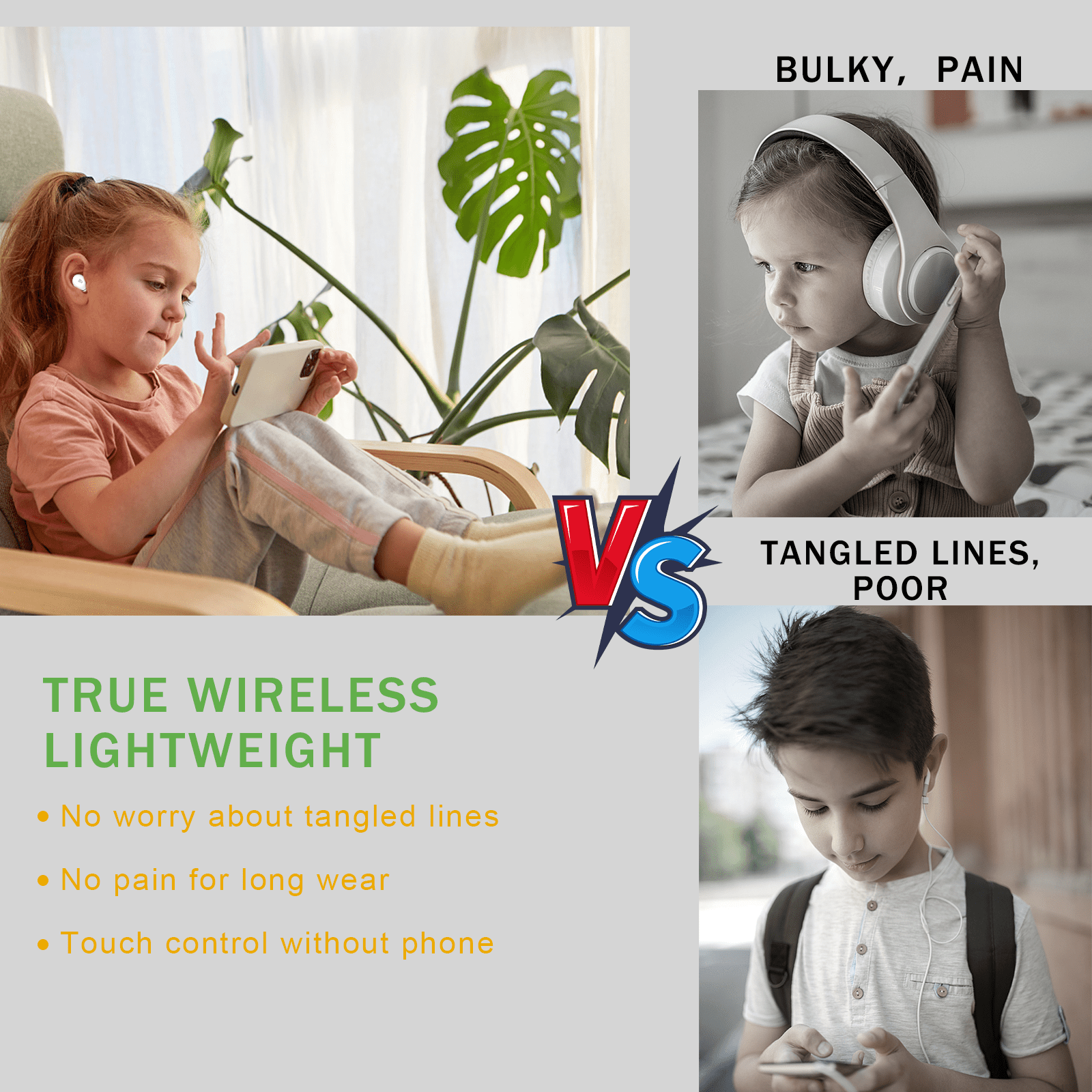 Earbuds for Kids - 85dB Volume Limit, 30H Playtime, Kids Headphones with Mic, Fast Charging, Small Ear Buds for Tablet/Travel/School