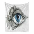 thumbnail image 1 of Eye Soft Flannel Fleece Throw Blanket, Abstract Human Eye with Butterfly Eyelashes Painting Style Dreamy Female Look, Cozy Plush for Indoor and Outdoor Use, 50" x 60", Black White Blue, by Ambesonne, 1 of 6