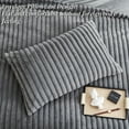 thumbnail image 4 of NAYOROOM 3-Piece Dark Gray Fluffy Striped Duvet Cover King Set,Super Soft Faux Rabbit Fur Winter Warm Fuzzy Comforter Cover, 4 of 11