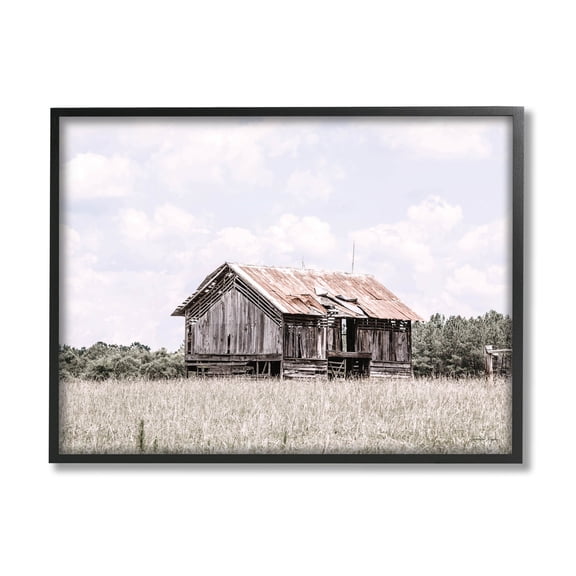 Countryside Cabin Rural Field Landscape Photograph Black Framed Art Print Wall Art