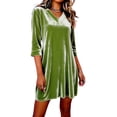 thumbnail image 3 of TaTaai Womens V Neck Stretch Velvet Mid Sleeve Solid Dress Elegant Slim Fit Soft Comfortable Dress for Spring Summer All Occasions Gift, 3 of 6