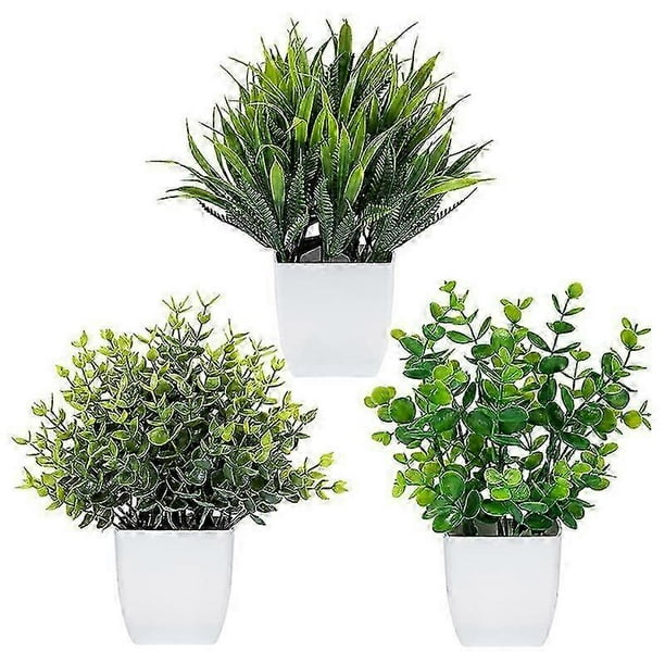 3 Pack Fake Plants in Pots Artificial Eucalyptus Plant Mini Potted Faux Plants Indoor Small Plastic