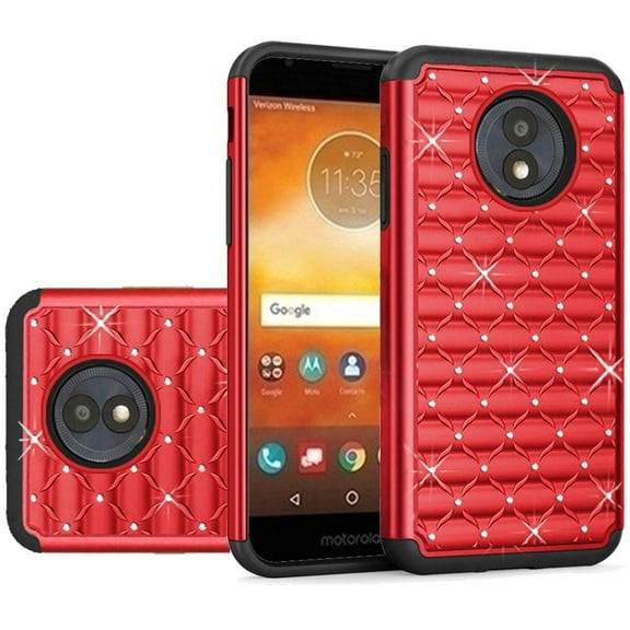 GSA Studded Rhinestone Hybrid Case For Motorola Moto E5 Play/E5 Cruise - Red