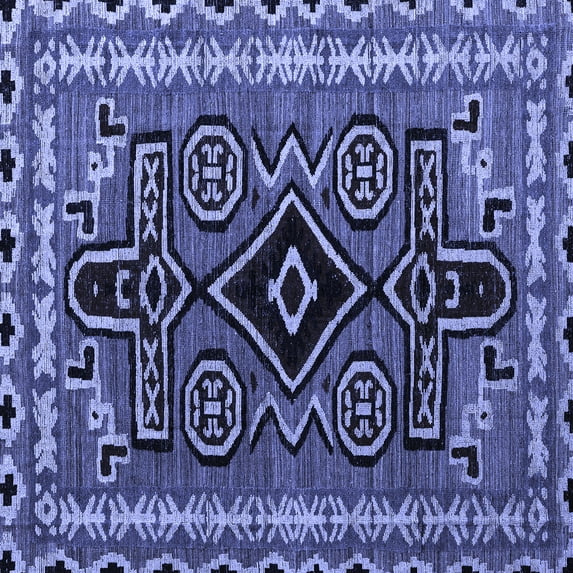 Ahgly Company Indoor Square Southwestern Blue Country Area Rugs, 7' Square