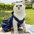 thumbnail image 4 of HQREA Denim Dog Dresses for Small Dogs Puppy Girl Clothes with D-ring & Bow Knot Summer Cat Apparel Blue Dog Clothes, 4 of 5