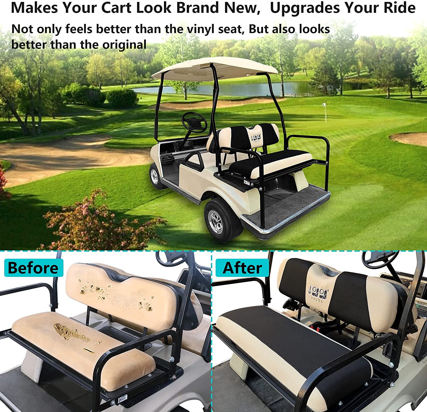  XUANYUDG0769 Golf Cart Seat Covers for EZGO TXT/RXV/Club Car  DS/Precedent/Yamaha Rear Seat Cushion, Vinyl Leather Made/Adjustable Straps  and Retractable Buckle/No Stapler Required - Black : Sports & Outdoors