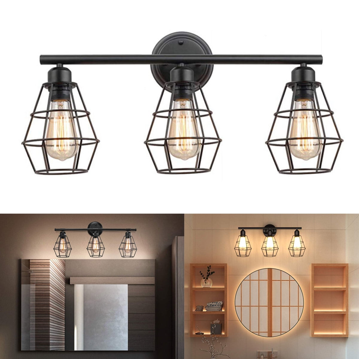 Details about   Modern Industrial Vanity Lighting Loft 3 Lamp Cages Wall Sconce Lamps Fixture 