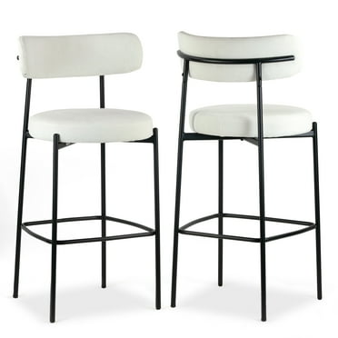 Glamour Home Awen Fabric & Iron Bar Stool in White/Black (Set of 2)