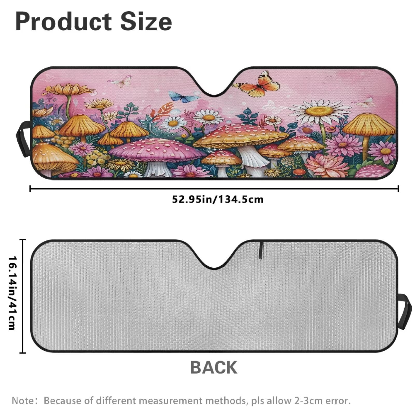 Uorisanigo Windshield Sunshade Sun Shade Heat Shield Folding Pink Mushroom Butterfly Sun Visor Mat Compatible with Jeep Wrangler TJ JK JKU 1996-2018 Interior Accessories for Jeep