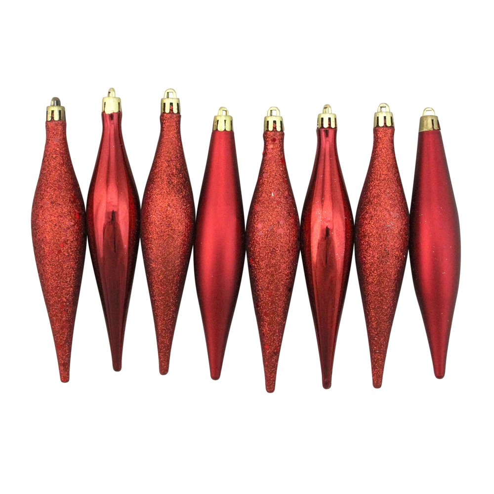 8ct Red Shatterproof 4Finish Finial Drop Christmas Ornaments 6" (152mm