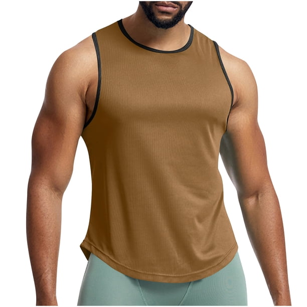 pstuiky Camisetas sin mangas para hombre, Camiseta deportiva transpirable de malla sin mangas de color sólido para hombre de moda Chaleco para hombre xl