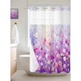 thumbnail image 6 of No Hook Shower Curtain with Snap in Liner, Watercolor Flowers on Purple Waterproof Bath Curtain Double Layers with See Through Top Window, Nature Floral Plant Hotel Shower Curtains 36x72in, 6 of 9