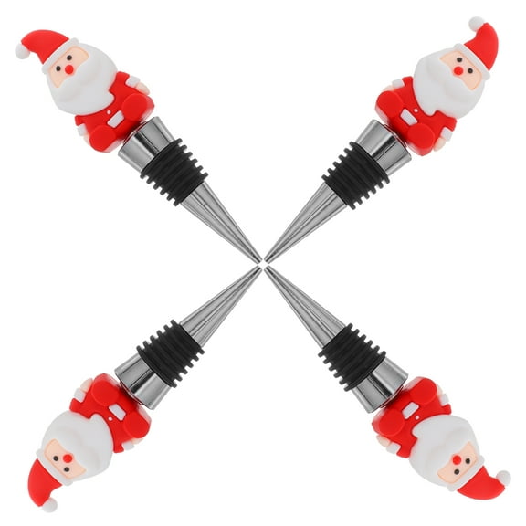 AURARMLET Christmas Wine Bottle Stopper with Santa Claus Design for Party Use Red Color PVC and Aluminum Alloy 4 Pieces