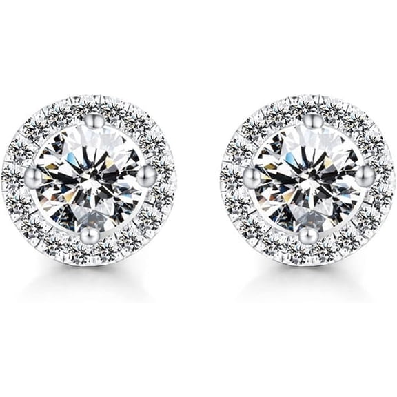 Cindy Jewels 14K White Gold Plated 1.50 Ct Round Cut Diamond Push Back Stud Earring's 925 Sterling Silver For Women's