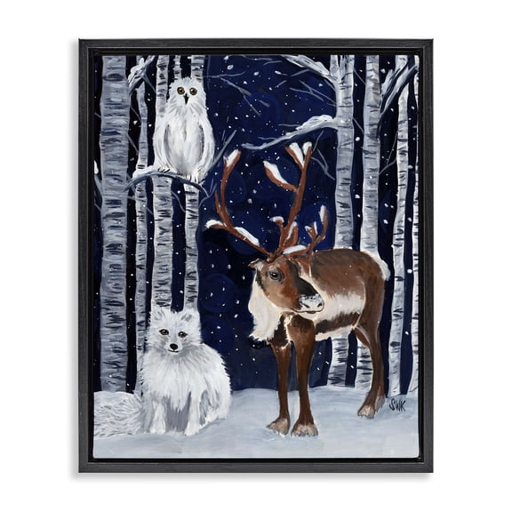 Stupell Industries Creatures Of The North Landscape & Nature Painting Black Floater Framed Canvas Art Print Wall Art, 17 x 21