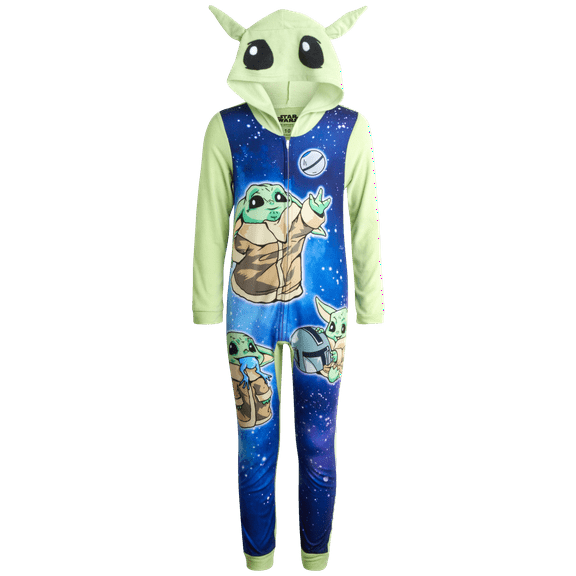 Disney Boys' Pajamas - Star Wars Baby Yoda Halloween Costume Fleece Onesie Cosplay Sleepwear (4-10)