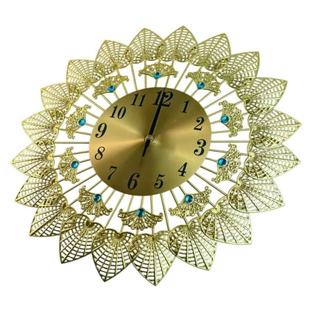 Wall Clock Crystal Modern Elegant Metal Leaves Large Clock Operated with Dials Arabic Numerals for photo Wall Clock Crystal Modern Elegant Metal Leaves Large Clock Operated with Dials Arabic Numerals for