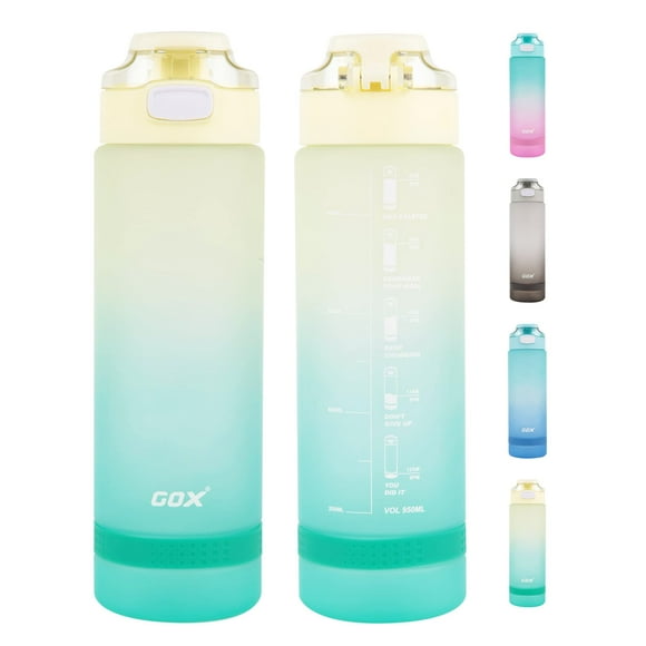 GOX 32oz Motivational Water Bottles with Times to Drink Leakproof BPA Free Water Jug with Time Marker for Fitness Gym Outdoor?Yellow-Green