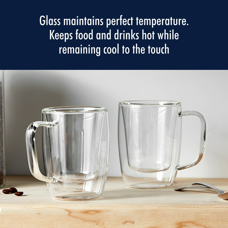 Bonjour Coffee 2-Piece Insulated Glass Latte Cup Set