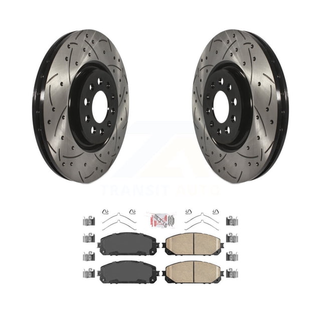 Transit Auto Front Coated Drilled Slotted Disc Brake Rotors and Ceramic Pads Kit for Car 2014-2023 Jeep Cherokee with Dual Piston Caliper KDA-100544