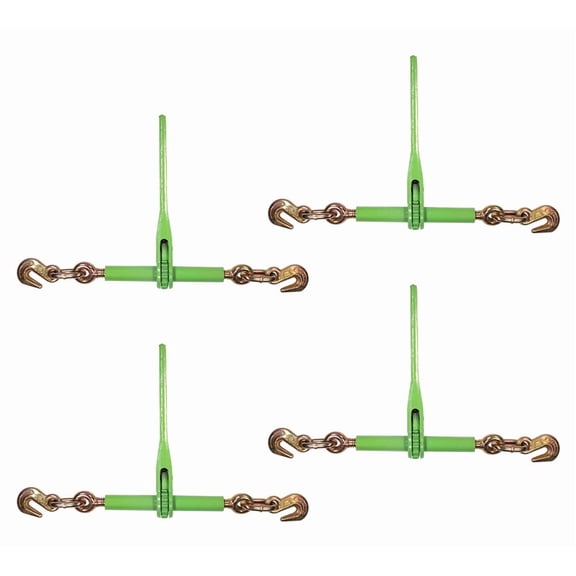 4 Pack 5/16"- 3/8" Heavy Duty Hi-Viz Green Ratchet Chain Binder w/ 5/16" Grab Hook & 1/2" Slip Hook, 5,400 Lbs WLL - Tie Down Hauling Load Binders for Flatbed Trailers