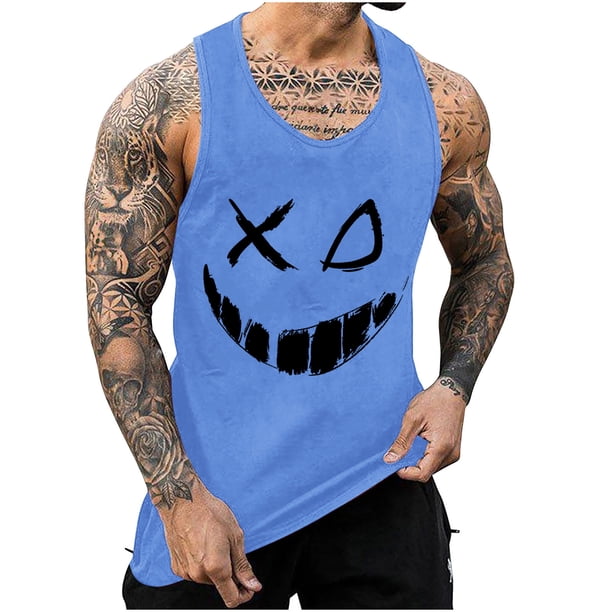 Camisetas de Tanque de los Hombres Tanque de los Hombres Incolor Gradiente de Impresión Cuello Redondo Correa Delgada Fuga Atrás Regular Casual Deportes Blusas de Tanque