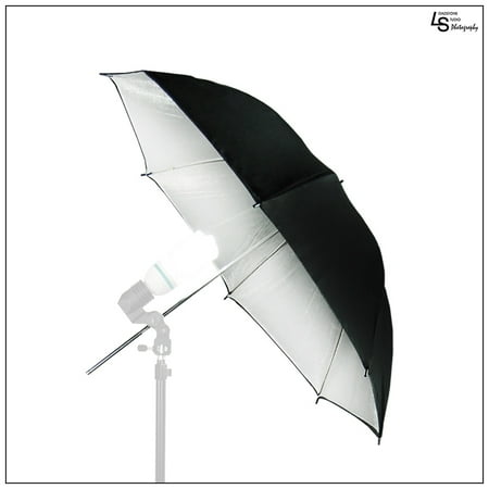 - 33 Inch Black Exterior and Silver Interior Reflective Umbrella for Photography and Video Lighting by Loadstone Studio WMLS0197