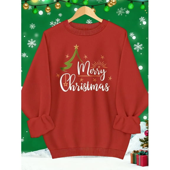 Woman Christmas Shirt Christmas Tree Graphic Sweatshirt Casual Long Sleeve Top