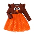 thumbnail image 2 of Lullu Toddler Girls Thanksgiving Turkey Dress Ruffle Long Sleeve Party Tutu Dress, Brown, 2 of 8