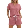 thumbnail image 3 of akafmk 2 Piece Outfits for Women Short Sleeve Loungewear Set Button Pocket Tees and Drawstring Shorts SweatSuits with Pockets Fashions Summer Outfit, 3 of 7