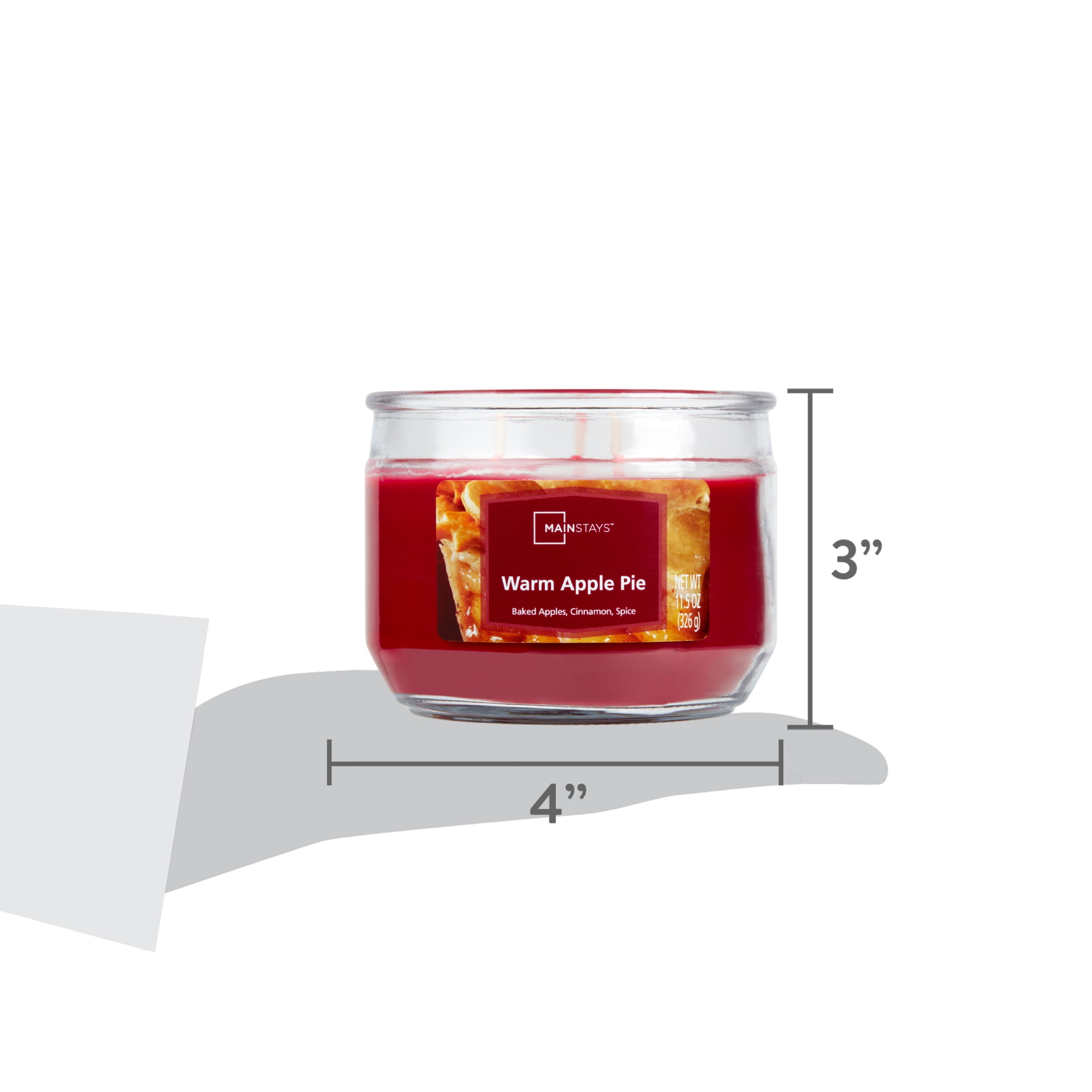Mainstays 3-Wick Scented Glass Jar Candle, Warm Apple Pie, 11.5oz.