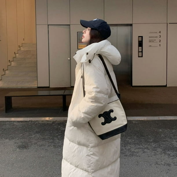 Chaqueta de plumón y algodón para mujer, chaqueta de algodón larga y de alta gama, abrigo de invierno