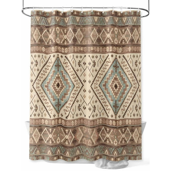 Fsddascl Brown Geometric Shower Curtain Set - 60" x 72" Washable Bathtub Curtain with 12 Hooks, Modern Ethnic Southwest Vintage Waterproof Fabric Stall Shower Curtains for Bathroom/Bathtub Décor