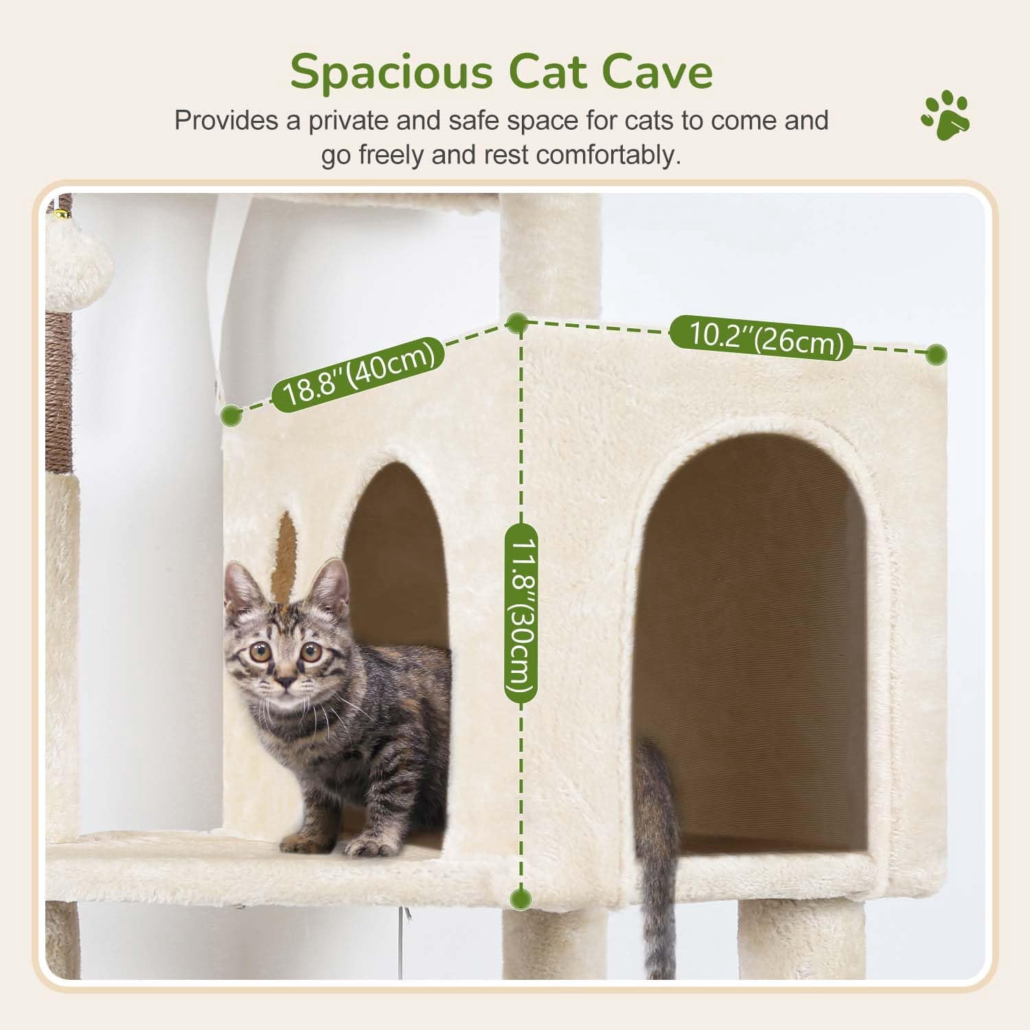 Cat Tree Tower With For Indoor Cats  53inch Tall Plush Multi-level Climbing Condo House Large Hammock Spacious Cave Big Padded Top Perch Bed F53 Beige