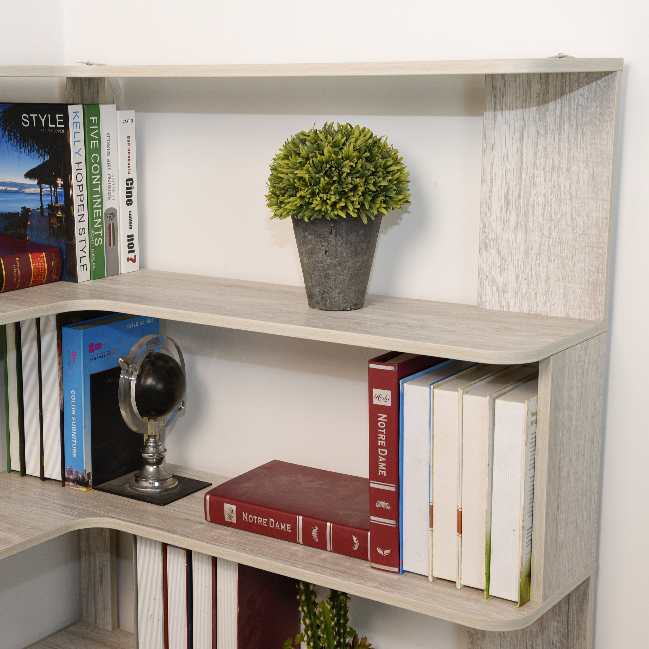 GDF Studio Derwin 5-Tier Corner Bookshelf, L-Shaped Wooden Bookcase for Living Room, Home Office, Light Gray
