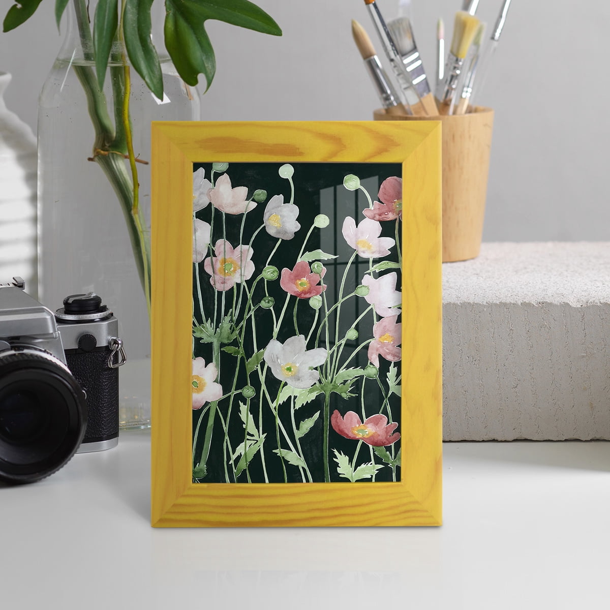 Anemone Dance I -Framed Print w/glass-Sunflower Yellow