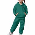 thumbnail image 6 of Ulitacool Girl's Outfits Toddler Casual Printed Hoodie Set Long Sleeve Sweatpants Pullover Top Matching Bottoms Fall Winter Pajamas Loungewear Dark Green, 6 of 6