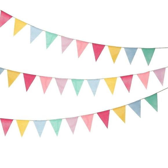 Lot de 3 Banderoles Fanions Imitation Toile de Jute, Fanions Triangulaires en Tissu Multicolore pour Décoration Suspendue de Fête