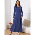 thumbnail image 2 of DARING DIVA Long Button Fit Long Sleeve Flowy A-Line Maxi Dress L Deep Blue, 2 of 6