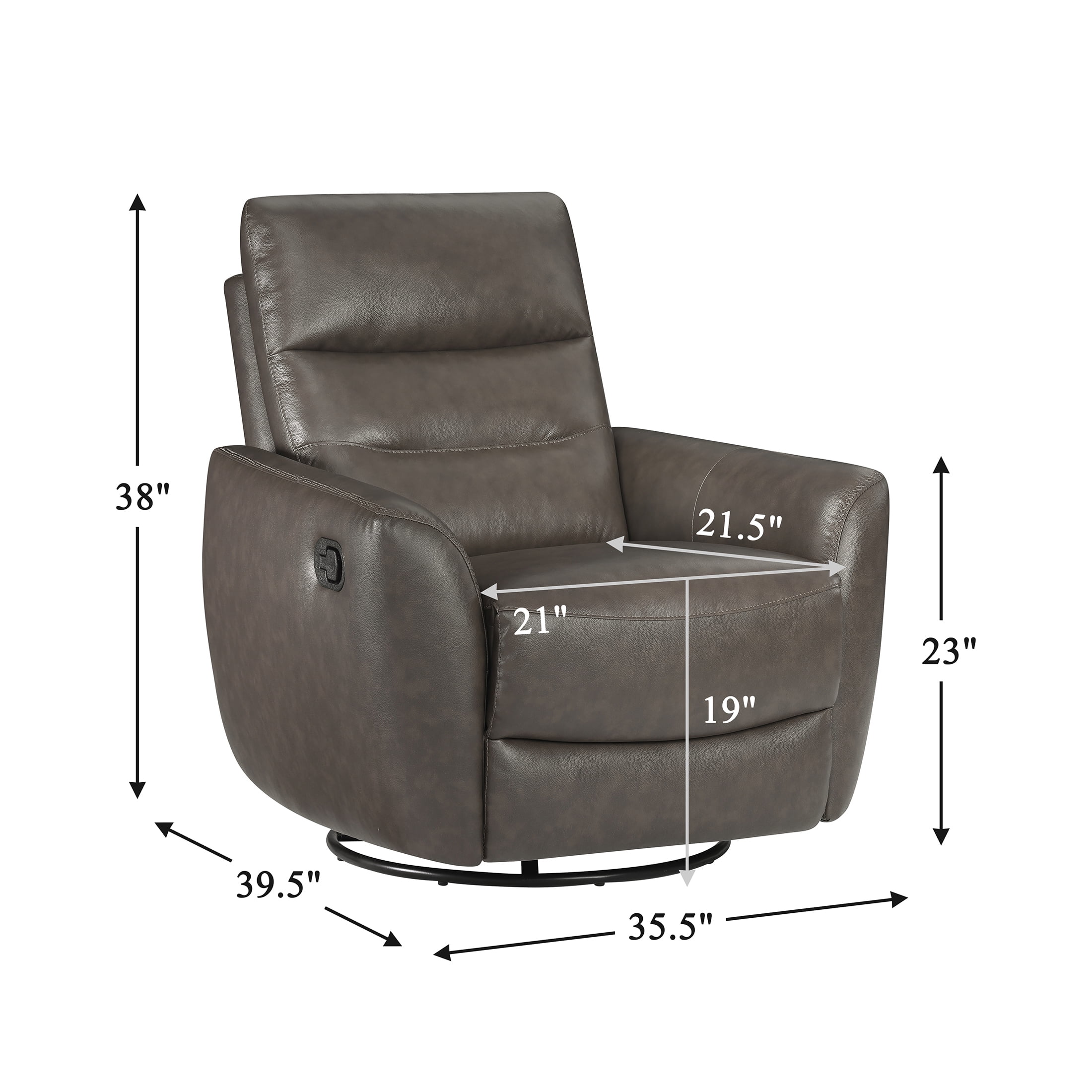 OakvillePark Ashwyn Bay Leather Match Swivel Glider Reclining Chair, Dark Brown