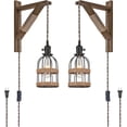 thumbnail image 1 of KEESFU Juego de 2 Apliques de Pared Enchufables Estilo Farmhouse, Luz de Pared de Altura Ajustable con Pantalla de Jaula de Cuerda, Accesorio de Luz Colgante de Metal Negro y Madera para Recámara,, 1 of 9