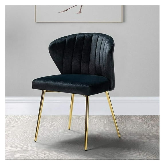 Modern Living Dining Room Chairs, Small Accent Chair with Golden Metal Legs, Upholstered Cute Tufted Back Side Chair for Kitchen Vanity Patio Beauty Room/Black