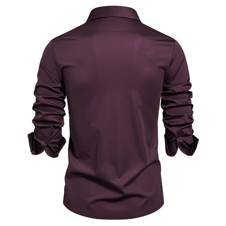 AHTJRT Mens Fashion Long Sleeve Solid Color Business Dress T-Shirt with  Lapel and Turn Down Collar Wine 4XL - Walmart.com