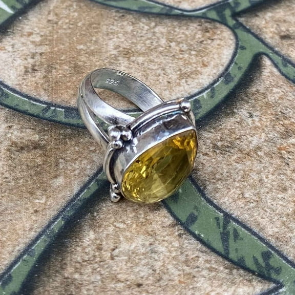 Pear Citrine Gemstone Ring Silver
