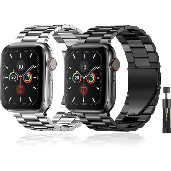 shiyou-2-Pack Stainless Steel Strap Compatible with Apple Watch Strap 42mm(Series 3/2/1) 44mm 45mm 49mm 46mm, Apple Watch Band Series Ultra/Ultra2/SE2/SE/10 9 8 7 6 5 4 3 2 1, Black Silver