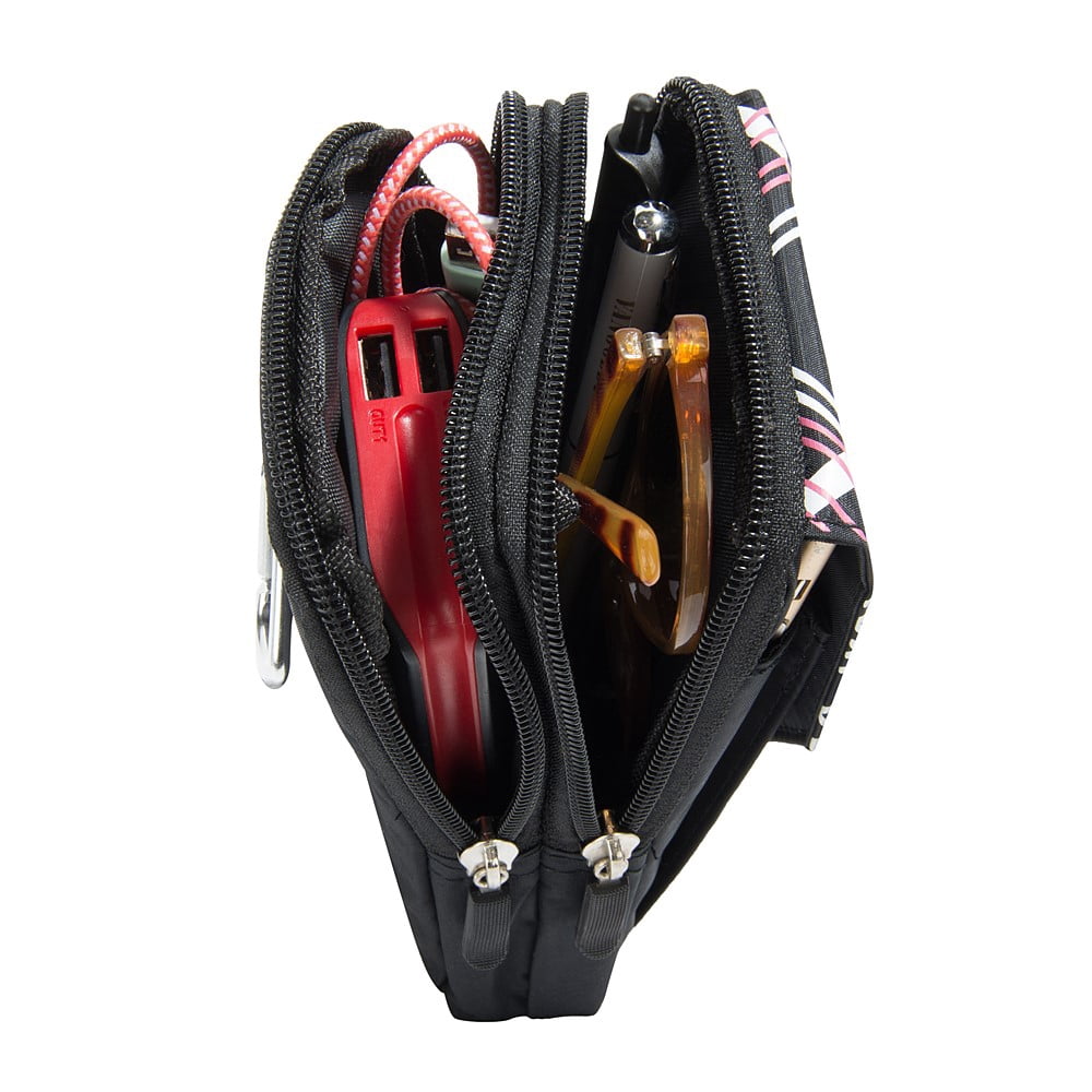 Travel Friendly Nylon Zippered Pouch with Clip for Phones, Money, and Cameras